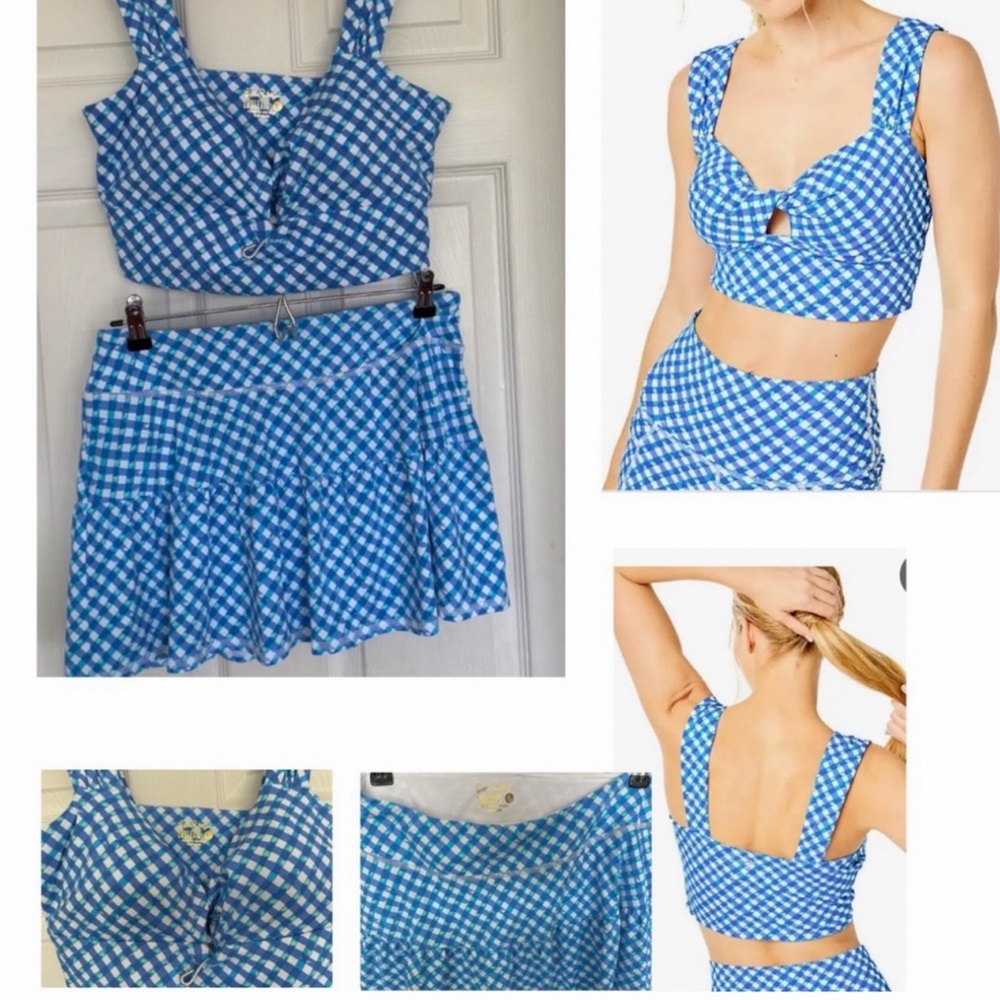 Lilly Pulitzer Luxletic Boca Blue DoubleChecking Skort Set UPF50 LG/Small Skort